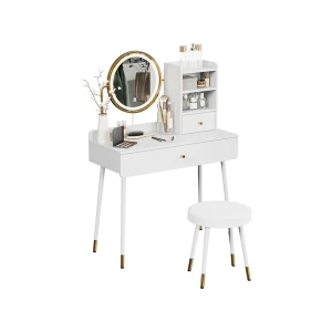 Makeupbord Mirela Hvid 90 cm med LED spejl og skammel Vicco