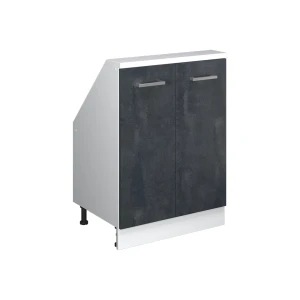Küchenschrank für Dachschrägen R-Line Schwarz Beton 60 cm mit 2 Türen Vicco