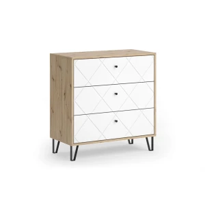 Cômoda Nizza Carvalho artesanal 80.2x82.6 cm com 3 gavetas Vicco