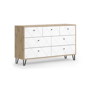 Sidebord Nizza Håndværker egetræ 140.2 x 82.6 cm med 7 skuffer Vicco