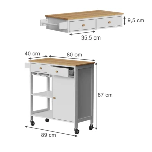 Küchenwagen Trayz Weiß 89 x 87 cm mit Rollen Vicco