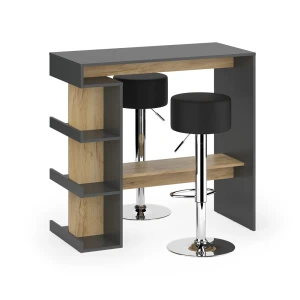 Barbordssæt Dana Antracit/gylden eg 108 x 50 cm med 2 barstole Vicco
