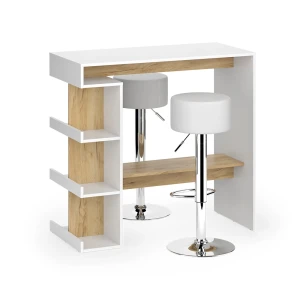 Barbordssæt Dana Hvid/gylden eg 108 x 50 cm med 2 barstole Vicco