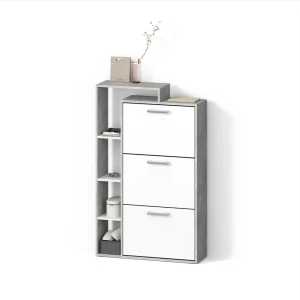 Schuhkipper Ortello Weiß/Beton 80 x 128.3 cm mit 3 Fächern livinity®