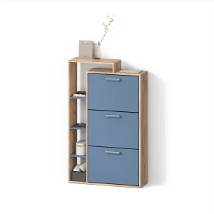 Schuhkipper Ortello Goldkraft Eiche/Blau 80 x 128.3 cm mit 3 Fächern livinity®