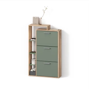 Schuhkipper Ortello Goldkraft Eiche/Grün 80 x 128.3 cm mit 3 Fächern livinity®