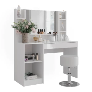 Makeupbord Sherry Hvid/hvid højglans 119.8 cm 5 dele Vicco