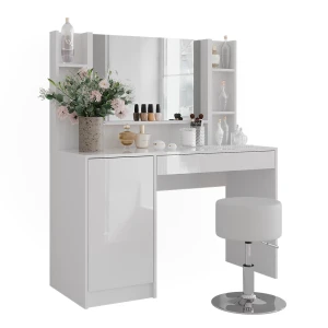 Makeupbord Sherry Hvid/hvid højglans 119.8 cm 5 dele Vicco