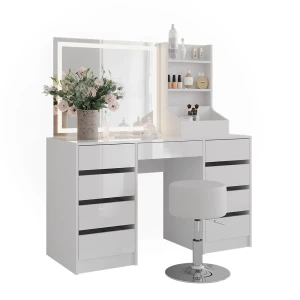 Kaptafel set met kruk Sherry Wit/wit hoogglans 128.2 cm 4 delen Vicco
