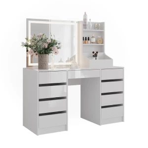 Schminktisch Sherry Weiß/Weiß Hochglanz 128.2 cm 3 Teile Vicco