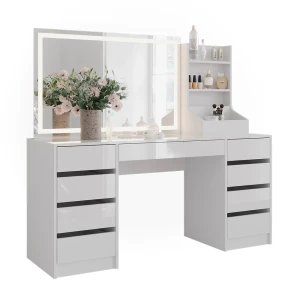 Schminktisch Sherry Weiß/Weiß Hochglanz 158.2 cm 3 Teile Vicco