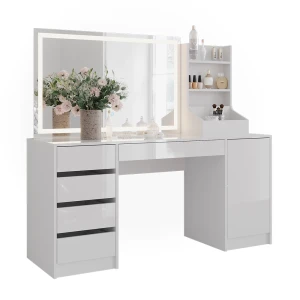 Coiffeuse Sherry blanc/blanc brillant 158.2cm 3 parties Vicco