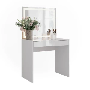 Makeupbord Sherry Hvid/hvid højglans 81.4 cm med LED-spejl Vicco