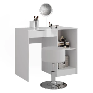 Coiffeuse Sherry blanc/blanc brillant 89.8cm avec tabouret Vicco