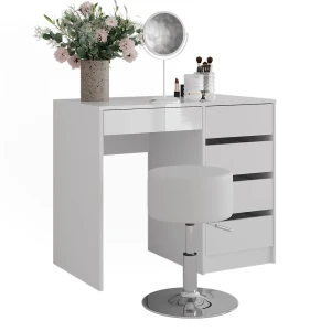 Penteadeira Sherry Branco/Branco Brilhante 89.8 cm com fezes Vicco