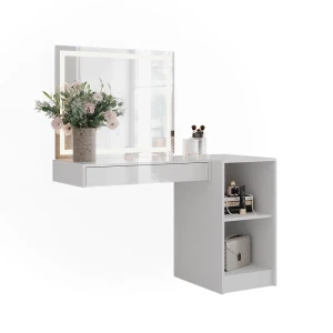 Schminktisch Sherry Weiß/Weiß Hochglanz 120 cm 3 Teile Vicco