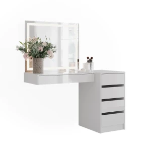 Schminktisch Sherry Weiß/Weiß Hochglanz 120 cm 3 Teile Vicco