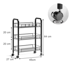 Rollcontainer Tarro Schwarz 45 x 64 cm mit 3 Ablagefächern Vicco