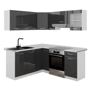 Cucina angolare completa Rick Antracite lucido/Bianco 187 x 167 cm, PL Marmo Vicco
