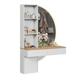 Makeupbord Melora Hvid/eg 100 cm med LED-spejl Vicco