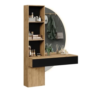 Makeupbord Melora Eg/sort 100 cm med LED-spejl Vicco