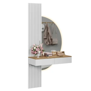 Makeupbord Melina Hvid/eg 100 cm med LED-spejl Vicco