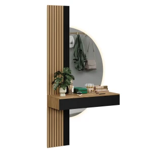 Makeupbord Melina Eg/sort 100 cm med LED-spejl Vicco