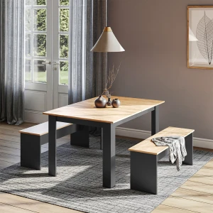 Esstisch Set Sentio Anthrazit/Goldkraft Eiche 137.6 x 92.8 cm mit 2 Bänken livinity®