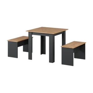 Spisebordssæt Sentio Antracit/gylden eg 80 x 80 cm med 2 bænke Vicco