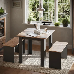 Esstisch Set Sentio Anthrazit/Goldkraft Eiche 80 x 80 cm mit 2 Bänken livinity®