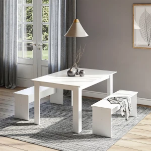 Esstisch Set Sentio Weiß 137.6 x 92.8 cm mit 2 Bänken livinity®