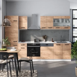 Küchenzeile R-Line Goldkraft Eiche/Weiß 300 cm AP Eiche livinity®