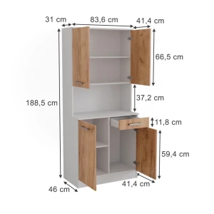 Küchenbuffet Raul Weiß/Goldkraft Eiche 83.6 x 188.5 cm mit 4 Türen & 1 Schublade Vicco
