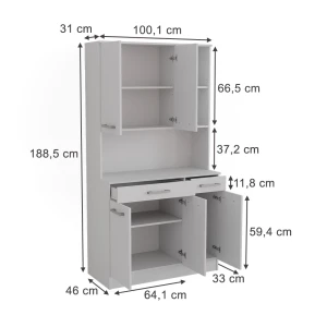 Küchenbuffet Raul Weiß 100.1 x 188.5 cm mit 5 Türen & 2 Schubladen Vicco