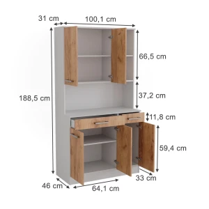 Küchenbuffet Raul Weiß/Goldkraft Eiche 100.1 x 188.5 cm mit 5 Türen & 2 Schubladen Vicco