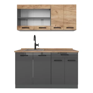 Singlekøkken R-Line Guld power eg/antracit 140 cm tofarvede skabe, BP Eg Vicco