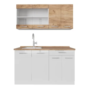 Singlekøkken R-Line Gold power eg/hvid 140 cm tofarvede skabe, BP Eg Vicco