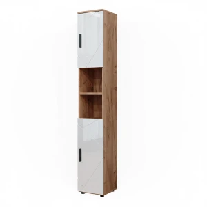 Badeværelsesskab Irma Hvid højglans/guld power oak 30 x 192 cm med låger og åbne rum Vicco