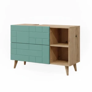 Meuble sous vasque simple Rudi Vert menthe 90x59cm avec 2 tiroirs Vicco