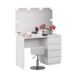 Makeupbord Viktoria Hvid 110 cm med spejl, skammel og LED-belysning Vicco