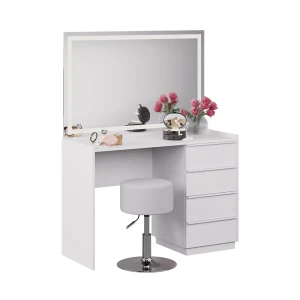 Makeupbord Viktoria Hvid 110 cm med LED-spejl og skammel Vicco