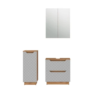 Meubles bain Lotta Chêne/gris avec structure en carreaux 3 pièces Vicco