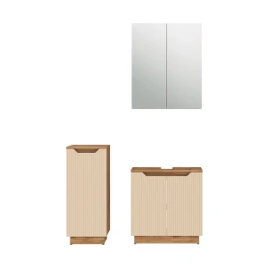 Conjunto de móveis de banheiro Lotta Carvalho/caxemira às riscas 3 partes Vicco