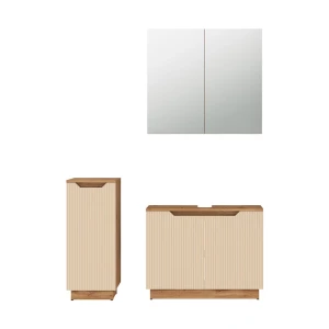 Conjunto de móveis de banheiro Lotta Carvalho/caxemira às riscas 3 partes Vicco