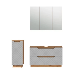 Meubles bain Lotta Chêne/gris avec structure en carreaux 3 pièces Vicco