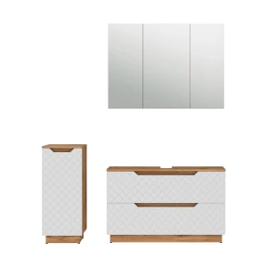 Badkamermeubelset Lotta Eiken/wit met tegelstructuur 3 delen Vicco