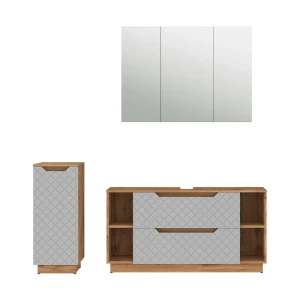 Meubles bain Lotta Chêne/gris avec structure en carreaux 3 pièces Vicco