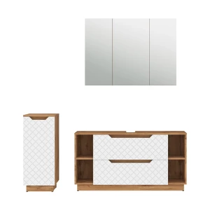 Meubles bain Lotta Chêne/blanc avec structure en carreaux 3 pièces Vicco