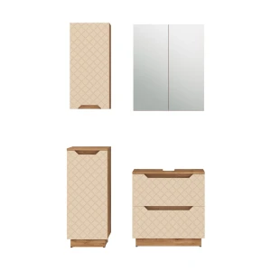 Badmöbel-Set Lotta Eiche/Kaschmir mit Kachelstruktur 4 Teile Vicco