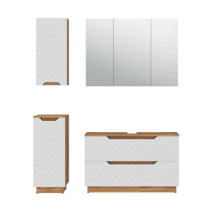 Meubles bain Lotta Chêne/blanc avec structure en carreaux 4 pièces Vicco